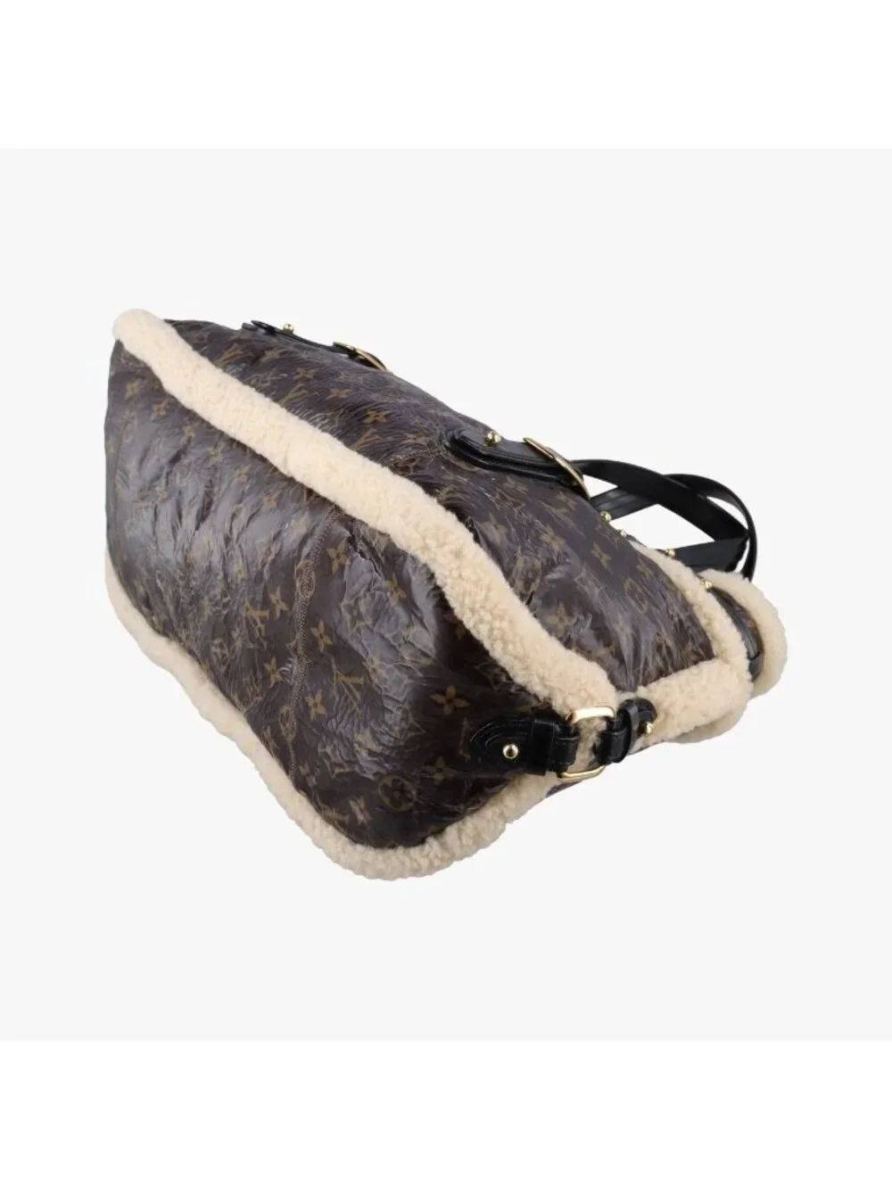 Louis Vuitton Monogram Shearling Tote Brown Cream Patent